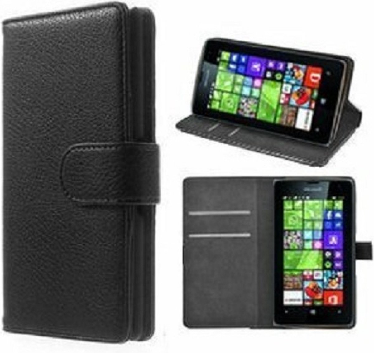Microsoft Lumia 532 Hoesje Met Pasjeshouder Bookcase Zwart