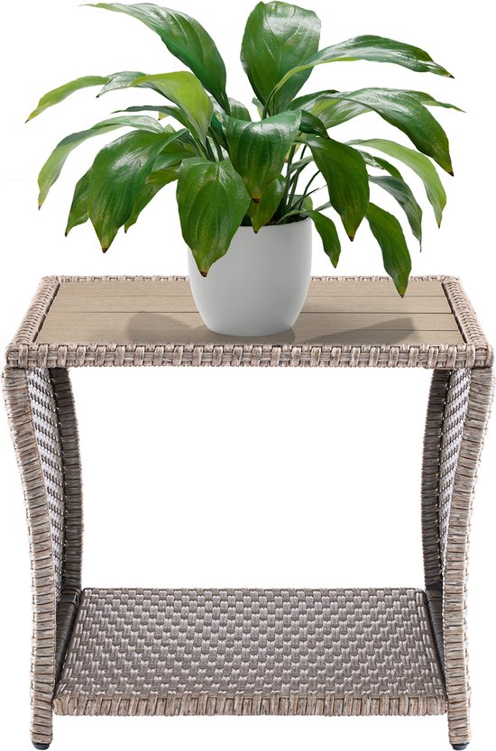Casaria® Tavolino da Giardino Esterno in Polyrattan 58x58x42cm Piano in Vetro Tavolo Basso da Caffè Quadrato Poggiapiedi