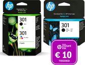 HP 301 - Inktcartridge kleur & 2x zwart (3-pack) + Instant Ink tegoed