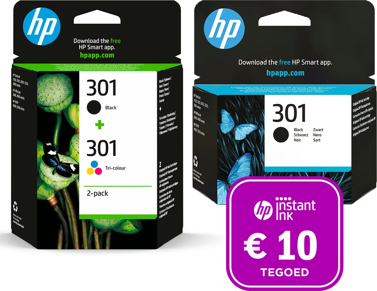 achtergrond waardigheid bleek HP 301 - Inktcartridge kleur & 2x zwart (3-pack) + Instant Ink tegoed |  bol.com