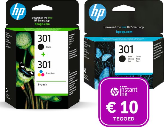 Oneindigheid Zwart Allergisch HP 301 - Inktcartridge kleur & 2x zwart (3-pack) + Instant Ink tegoed |  bol.com