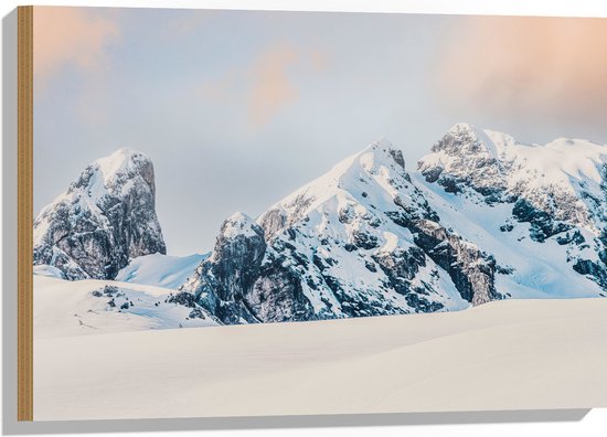 WallClassics - Hout - Rotsen met Sneeuw - 75x50 cm - 12 mm dik - Foto op Hout (Met Ophangsysteem)