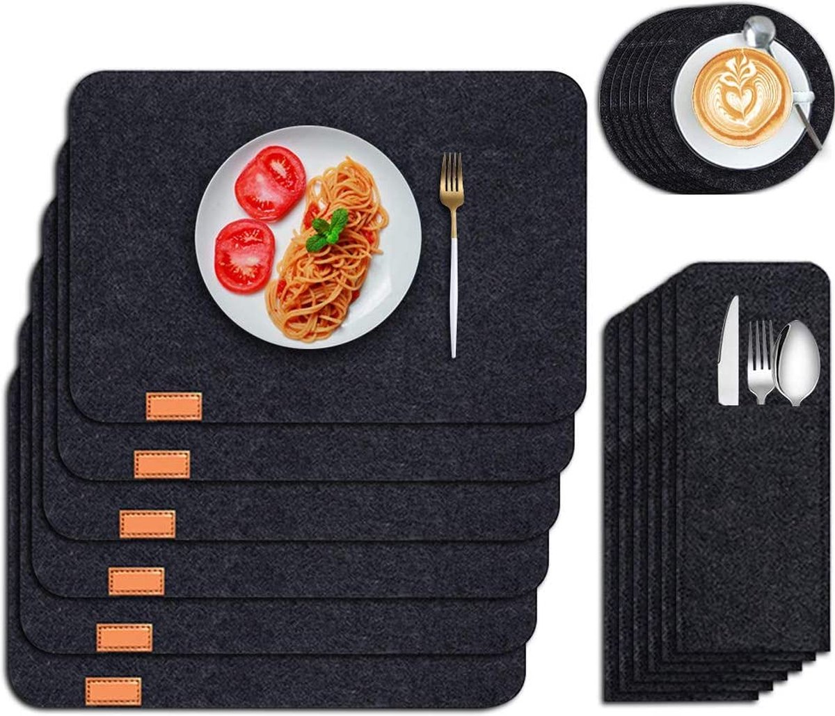 NETUME Wasbare vilten placemats set, 44 × 32 cm hittebestendige mat/Placemats Set van...