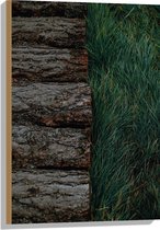 WallClassics - Hout - Houten Pad langs Grasveld - 50x75 cm - 12 mm dik - Foto op Hout (Met Ophangsysteem)