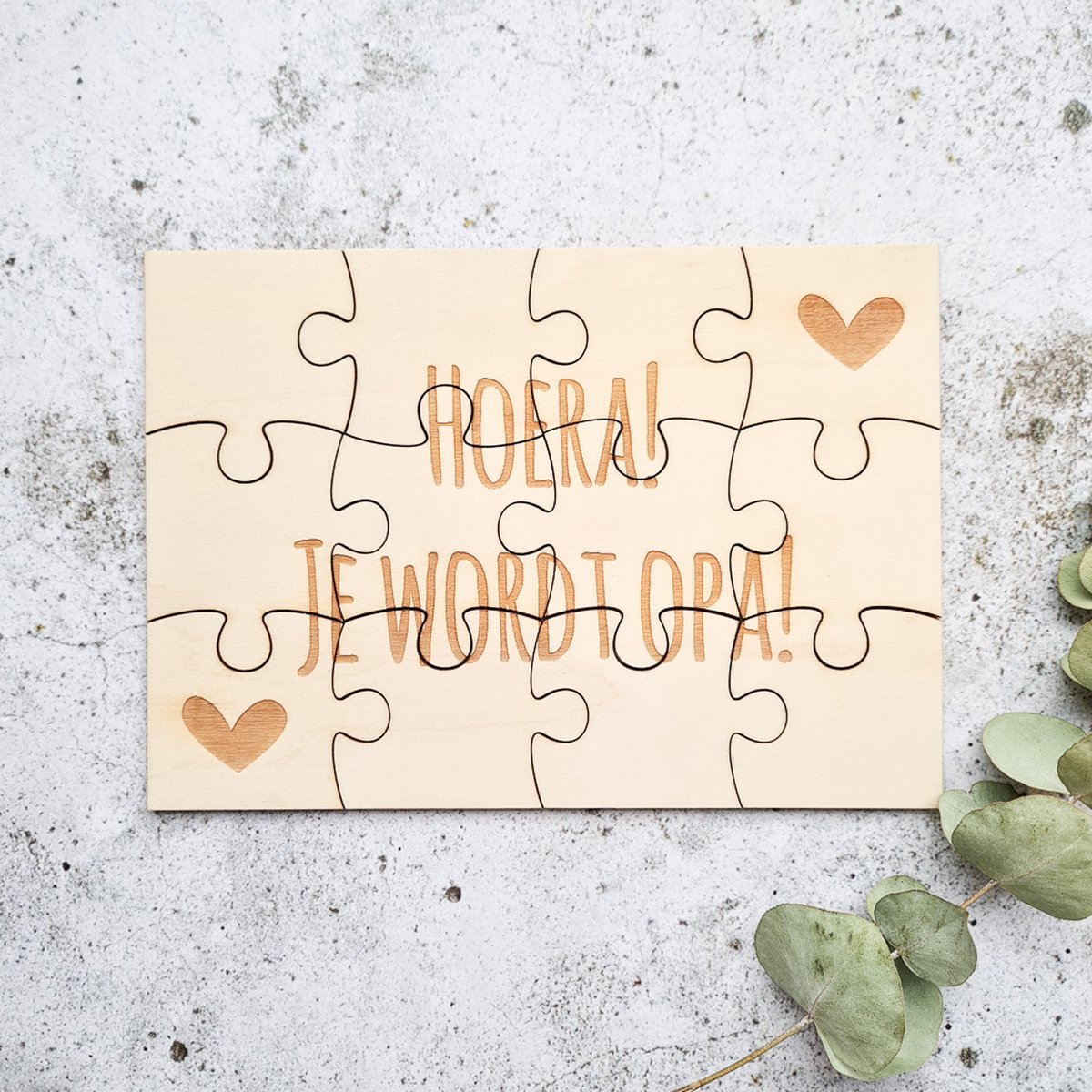 Houten puzzel A5 | Zwangerschapsaankondiging | Hoera! Je wordt opa!