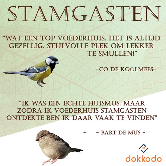 Vogelvoederhuis Stamgasten – Massief Hout met Boomschors Dak – Handgemaakt & Weerbestendig