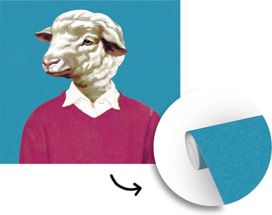 Papier peint Papier peint photo en vinyle - Homme absurde à tête de mouton largeur 280 cm x hauteur 280 cm - Tirage photo sur papier peint (disponible en 7 tailles)