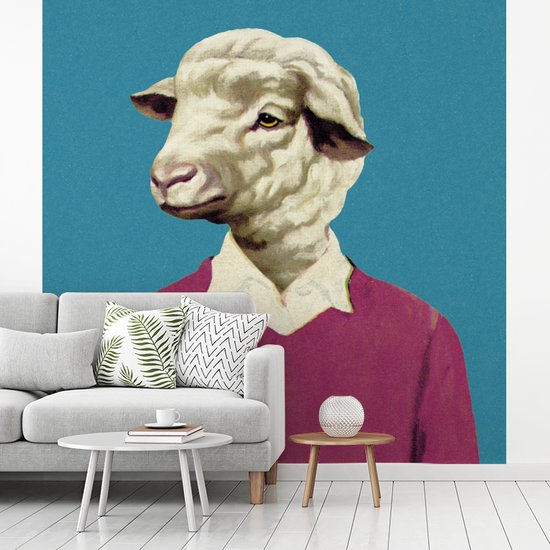 Papier peint Papier peint photo en vinyle - Homme absurde à tête de mouton largeur 280 cm x hauteur 280 cm - Tirage photo sur papier peint (disponible en 7 tailles)