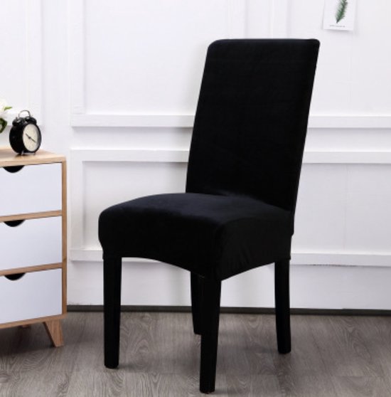 Velvet Eetkamer Stoelhoes - Zwart L - Hoes voor uw stoelen