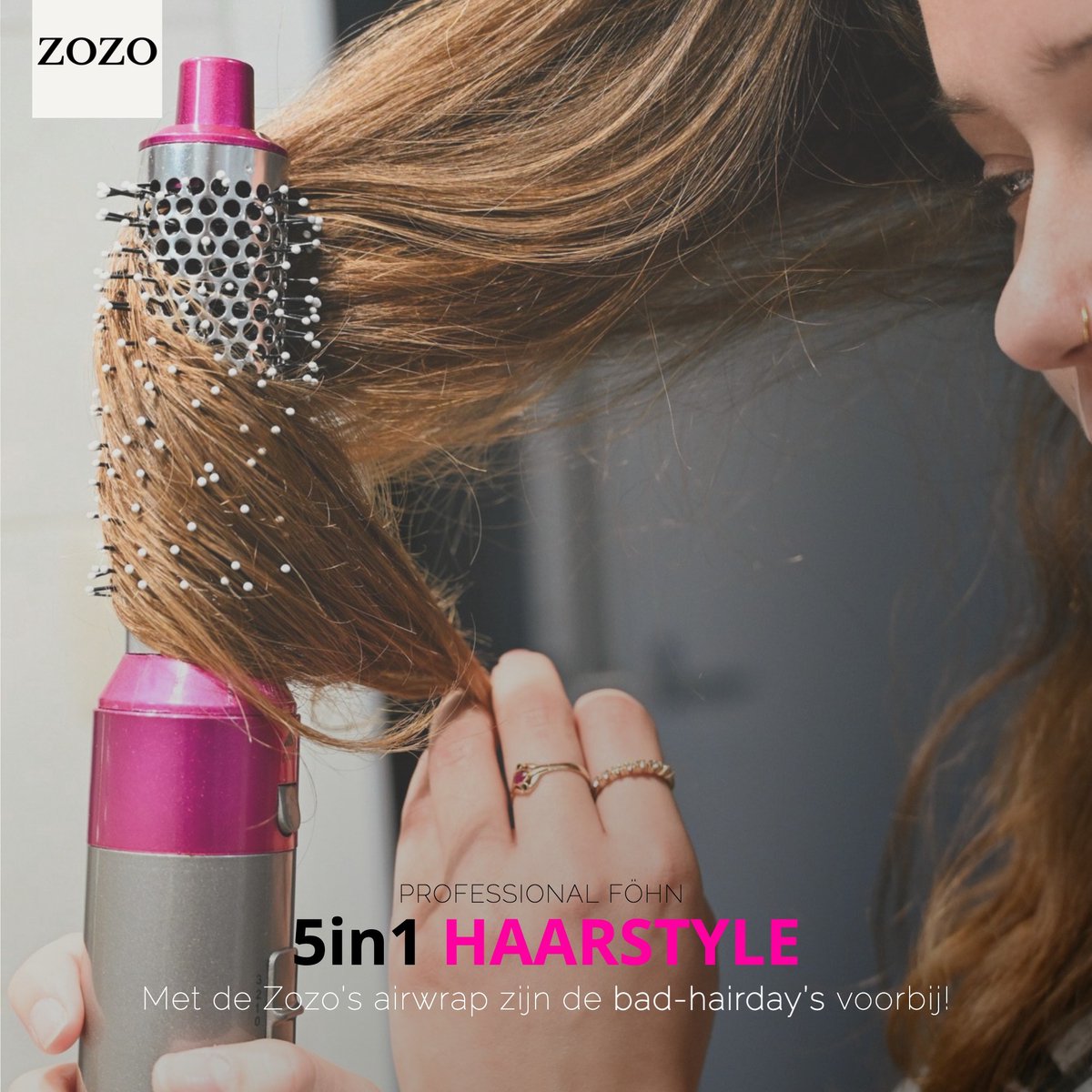 Zozo’s Airwrap - föhn borstel -5 in 1 Multi styler -5 opzet stukken - krultang – stijlborstel- hairwrap - Airstyler - multifunctioneel - Multi styler – haardroger – Airwrap krultang – optimaal volume. — afbeelding 5