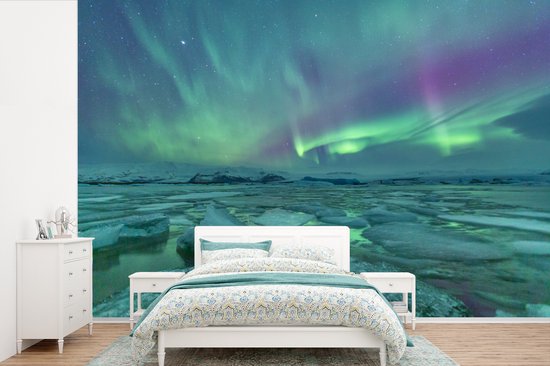 Behang - Fotobehang Noorderlicht - IJs - IJsland - Breedte 390 cm x hoogte 260 cm