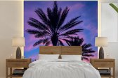 Behang - Fotobehang Palmbomen en een zonsondergang - Breedte 220 cm x hoogte 220 cm