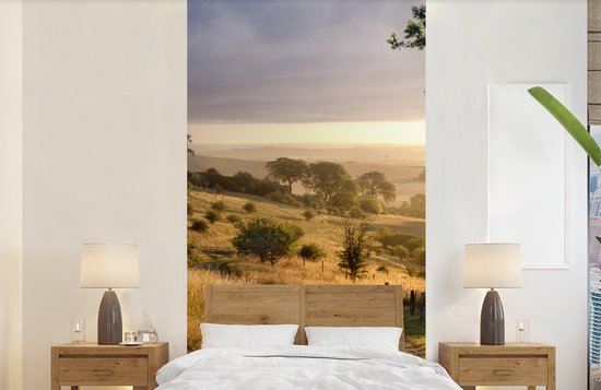 Behang - Fotobehang Houten deur met een ijzeren structuur - Breedte 120 cm x hoogte 240 cm