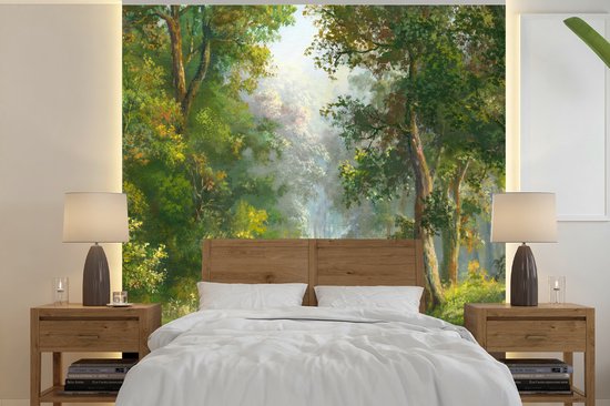 Behang - Fotobehang Bos - Olieverf - Zomer - Breedte 260 cm x hoogte 260 cm