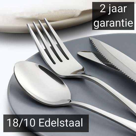 Perow 6 Persoons Bestekset – 36 Delig – 18/10 Edelstaal – Lepels, Messen, Vorken & Steakmessen – Vaatwasserbestendig – Zilver - Serviessets