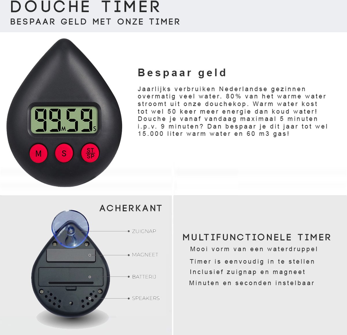 Trantly® Douchetimer 5 Minuten Douche Klok Douche Wekker Timer