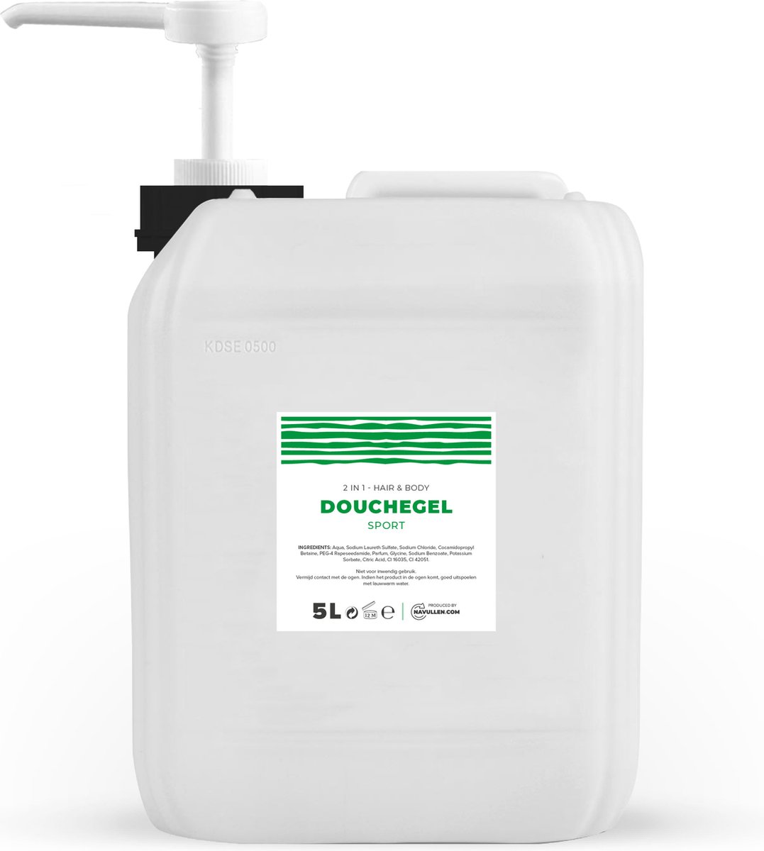 Douchegel - Sport - Groen - 5 Liter - Jerrycan - Met pomp - Hair & Body - Navulling – Navullen