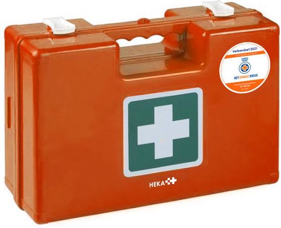 HEKA - EHBO verbandkoffer BHV (Oranje Kruis Richtlijn 2021). De EHBO koffer is inclusief wandbeugel en bevestigingsmateriaal!