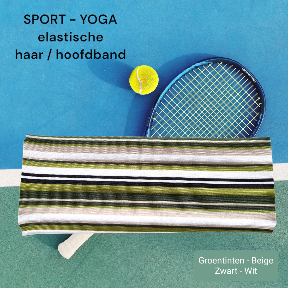 SPORT® - Haarband Hoofdband - 7,5 cm - 2 stuks - Groen tinten Beige Zwart Wit - Strepen - Casual Sport Yoga - Elastische Stof