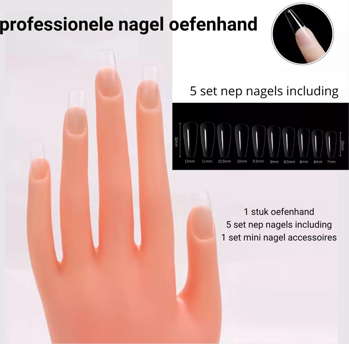 ORIANTHY Professionele nagel oefenhand - including 10 stuks nep nagels || Nail trainer - Flexible Bend Hand - Hand beweegbare- Manicure Nail Hand Training