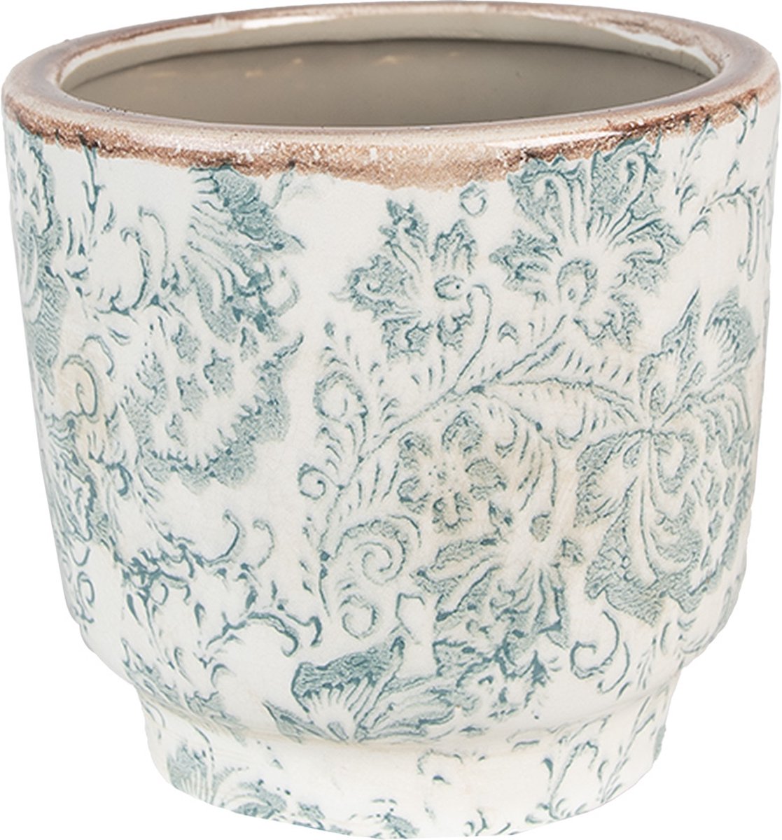 Clayre & Eef Bloempot Ø 15x14 cm Groen Beige Keramiek Bloemen
