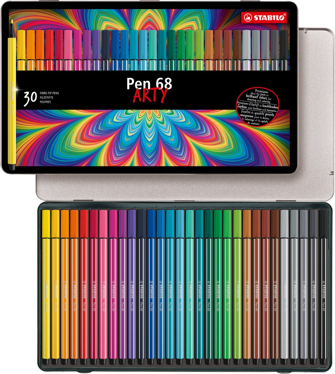 STABILO Pen 68 - Premium Viltstift - Metalen Etui - 30 Verschillende  Kleuren | bol.com
