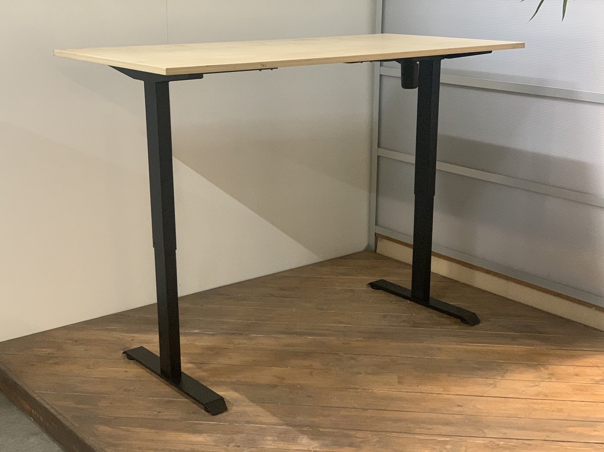 FB01 - elektrisch zit sta bureau met memory - zwart onderstel - ahorn licht eiken blad - NU MET GRATIS USB OPLADER! - 120 x 80 - NIEUW