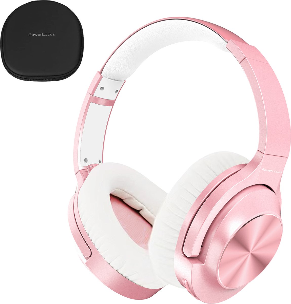 PowerLocus Draadloze over-ear koptelefoon met Noise Cancelling – Microfoon – Wireless & met Aux kabel Mode – incl. Premium Case - Rose Gold