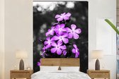 Behang - Fotobehang Bloemen - Paars - Zwart - Wit - Breedte 170 cm x hoogte 260 cm