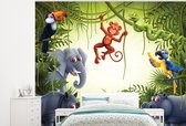 Behang babykamer - Fotobehang Illustratie - Wilde dieren - Jungle - Jongens - Baby - Meisjes - Breedte 300 cm x hoogte 240 cm - Kinderbehang