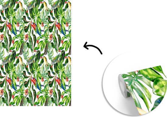 Papier peint - Papiers Papier peint photo Fleurs - Hibiscus - Vogel - Motif - Largeur 155 cm x Hauteur 240 cm