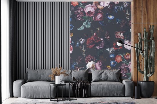 Behang - Fotobehang Vintage - Kunst - Bloemen - Breedte 225 cm x hoogte 350 cm
