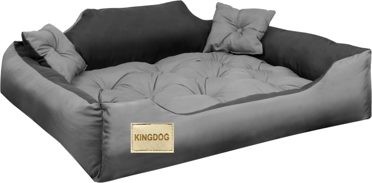 Kingdog - Honden- en kattenbed - Microvezel - 100x80 / 115x95 cm grijs-zwart