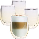 Gele Dubbelwandige Koffieglazen - Dubbelwandige Theeglazen - Cappuccino Glazen - 300ML - Set Van 4