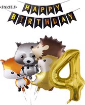 Snoes Ballonnen Plus nummer ballon 4 Jaar Set Bosdieren Pakket – Dieren Feestpakket Cijferballon 4 - Kinderverjaardag Versiering