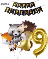 Snoes Ballonnen Plus nummer ballon 9 Jaar Set Bosdieren Pakket – Dieren Feestpakket Cijferballon 9 - Kinderverjaardag Versiering