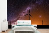 Behang - Fotobehang Windmolens sterrenhemel - Breedte 420 cm x hoogte 280 cm