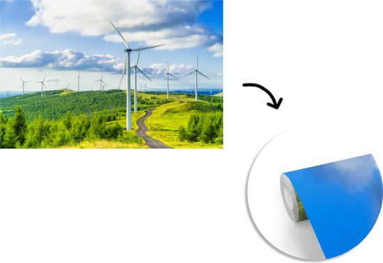 Papier peint photo vinyle - Un champ de moulins à vent dans la nature verte largeur 330 cm x hauteur 220 cm - Tirage photo sur papier peint (disponible en 7 tailles)