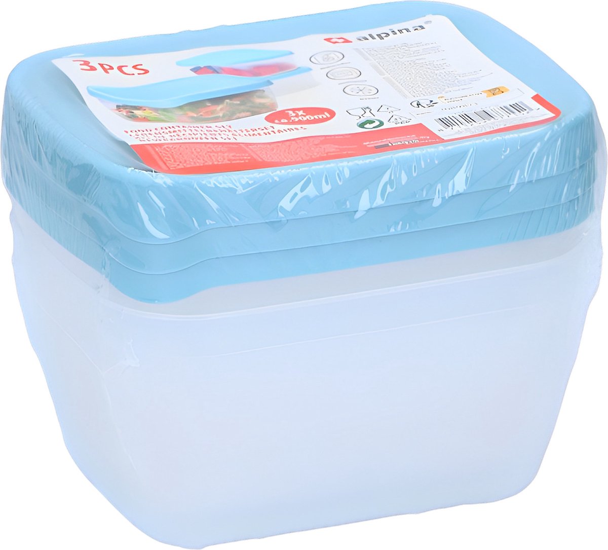 Alpina voedselopslagdoos, 3 stuks, 900 ml, transparant