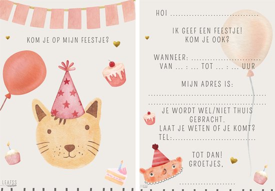 Leafss - Hippe kleurrijke uitnodiging kinderfeestje - Invulkaart