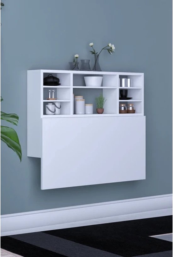 WODFARR Opvouwbare wandtafel, eettafel, MDF-hout, computerbureau voor keuken, woonkamer, klein zwevend kantoor, ruimtebesparend, 80 x 50 x 1,6 cm, wit