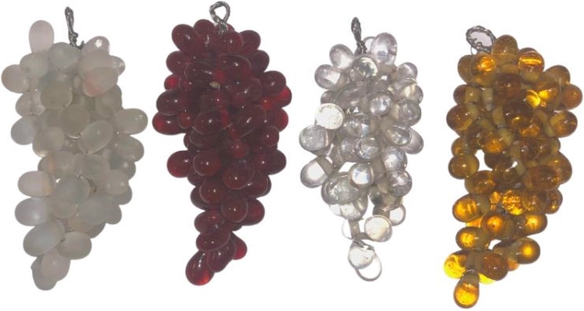 Decoratie Druiventrosjes Glas - Set 4 stuks - Mix 4x2 cm