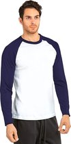 2 Pack Vanilla Heren baseballshirt met lange mouwen (Wit- Marineblauw) XL
