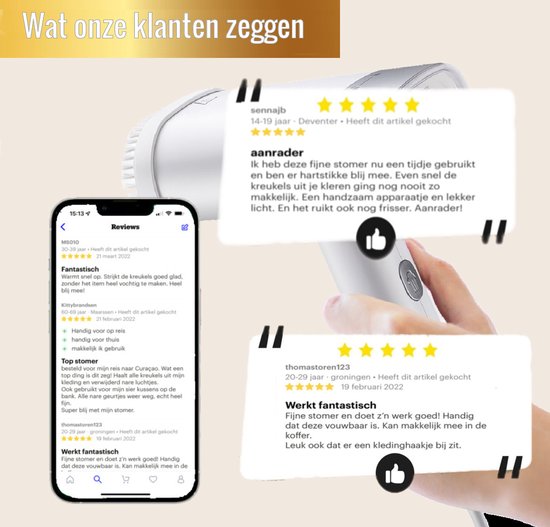 Xclusive-lifestyle® Kledingstomer – Reinigt en Ontkreukt – Uiterst Krachtig - Compact Inklapbaar – Binnen 10 sec. Opgewarmd – Kleding, Gordijnen, Meubels, Kussens, knuffels – Incl. Opberg Etui, Borstel & Kledinghaakje