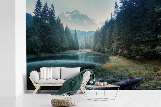 Behang - Fotobehang Bos - Gras - Bergen - Bomen - Natuur - Breedte 525 cm x hoogte 350 cm