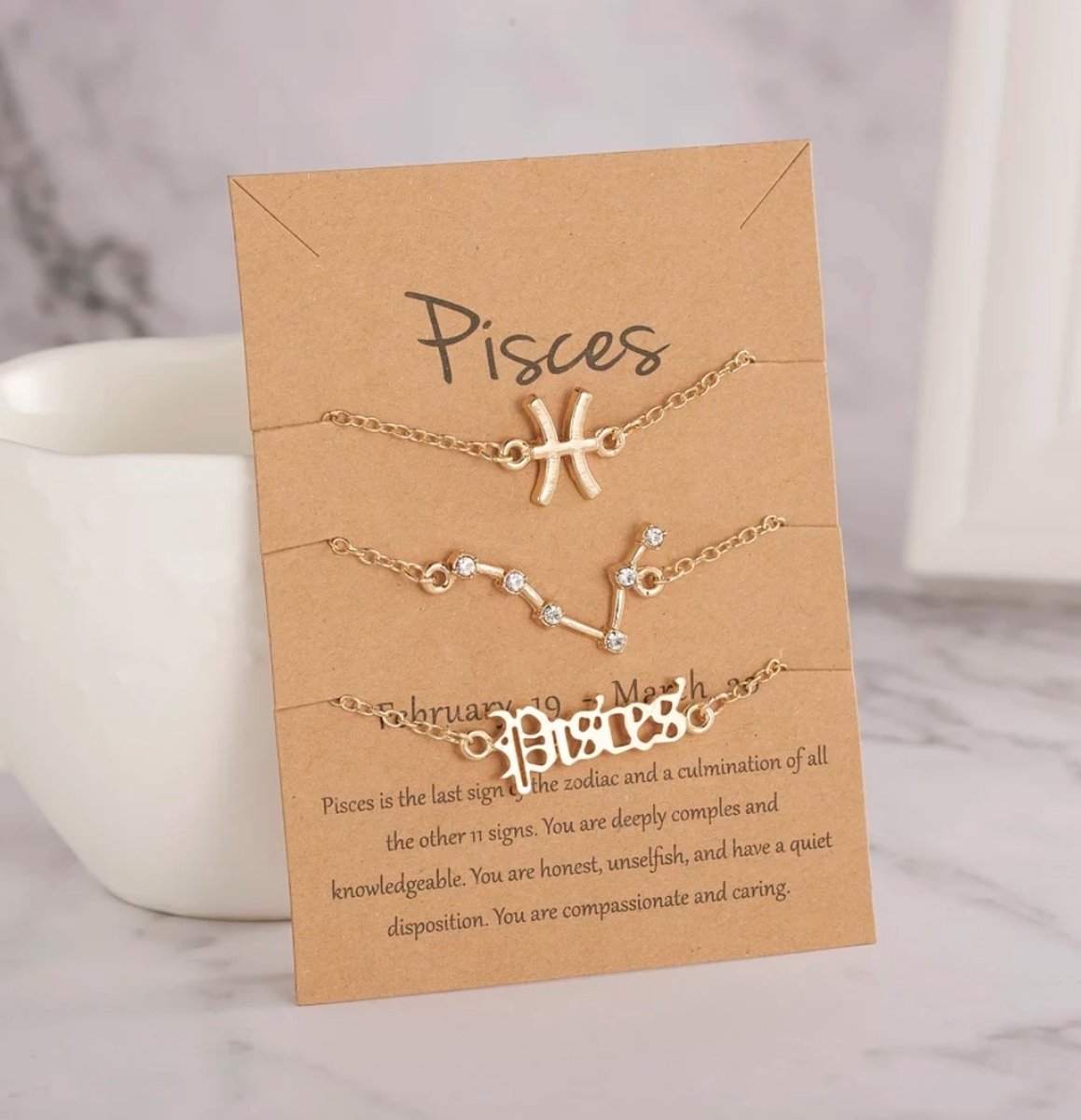 EmmyRovi | Trio sterrenbeeld Armband op Kaart | Zodiac Sieraden | Pisces - Vissen | BFF Horoscoop | Cadeau