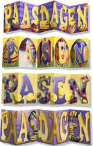 4 Luxe Vrolijk Pasen Wenskaarten - 18x57cm - 5 Vouwen met Gekleurde envelop