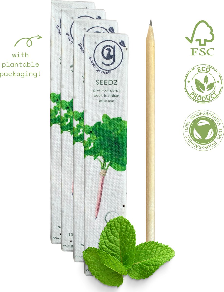 green-goose® Seedz Bloeipotlood in Plantbare Verpakking | 4 Doosjes (van 4 Stuks) | Munt | Duurzaam en Circulair | USE, PLANT, EAT, REPEAT | Plant een Boom!