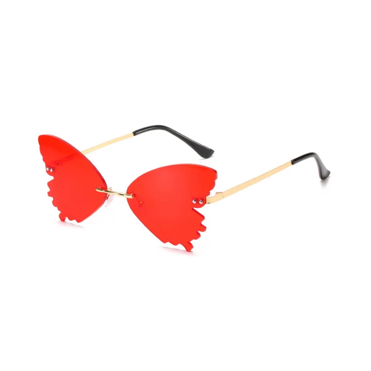 Vlinder zonnebril - Rood - festivalbril / hippie bril / technobril / rave bril / butterfly glasses / retro zonnebril / carnaval bril / accessoires / feest bril / gekke bril / verkleed bril