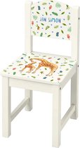 World of Mies kinderstoeltje giraf met naam - Houten stoel - wit Sundvik model - hoogwaardige kleurenprint in het hout - handgeschilderd design door Mies